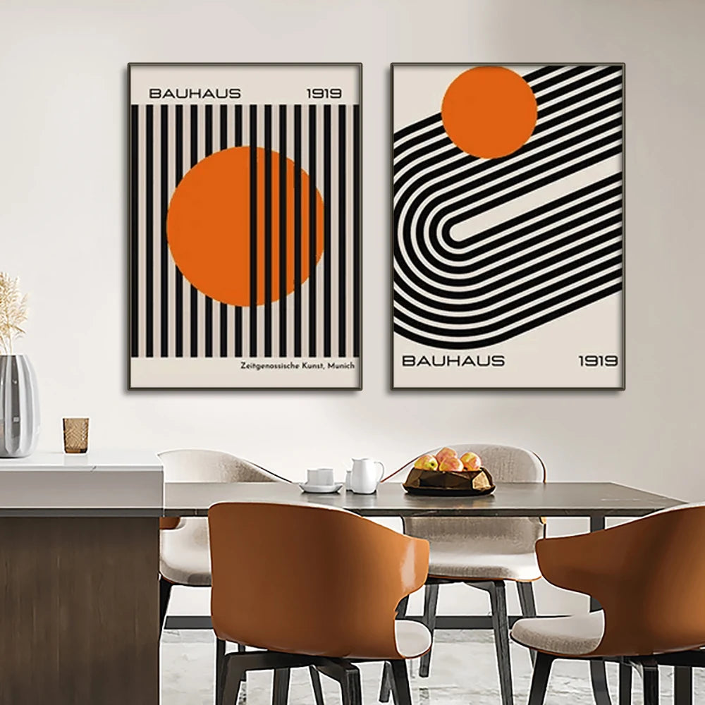 Mid Century Modern Bauhaus Abstract Geometric Posters Wall Art Canvas Painting Prints Pictures Gallery Living Room Interior Home