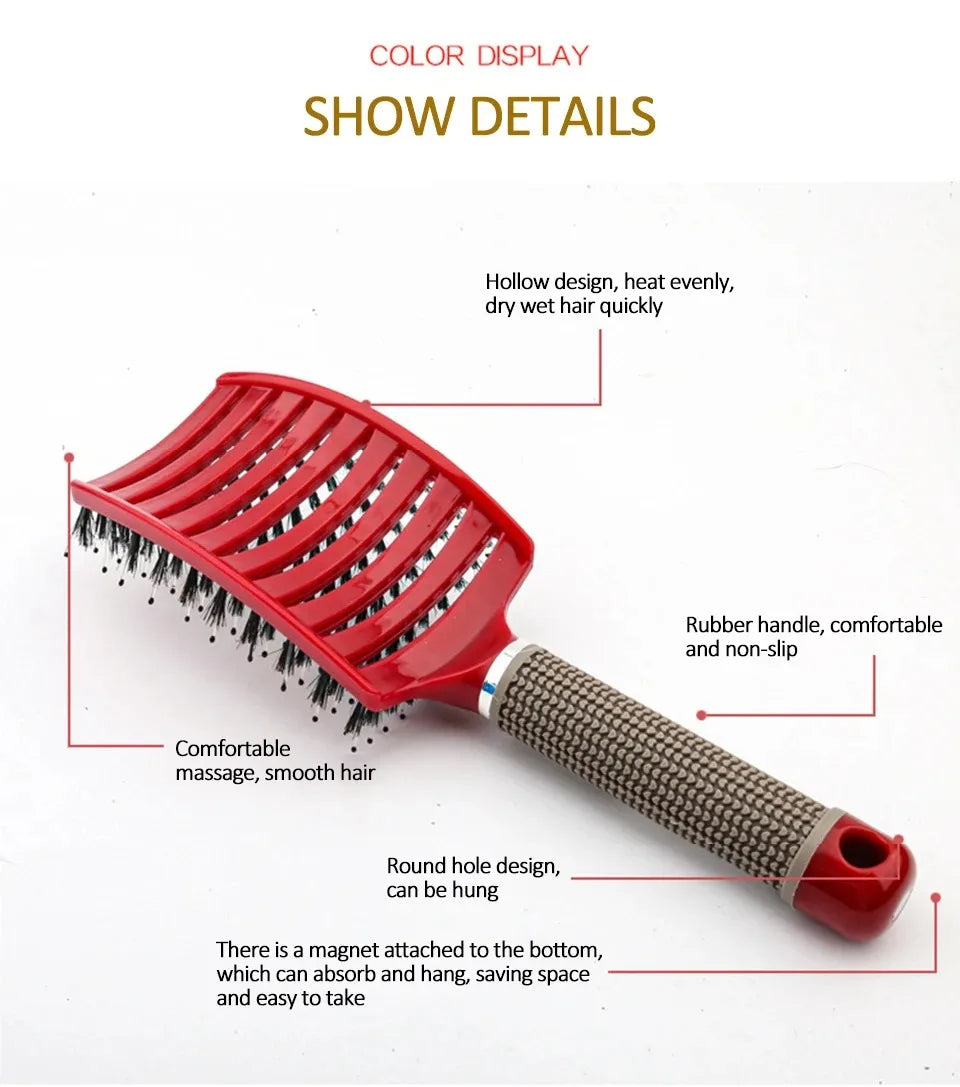 1pcs Hairbrush Bristle Nylon Women Wet Curly Detangle Hair Brush Hair Brushes Scalp Massage Comb for Salon Hairdressing Styling