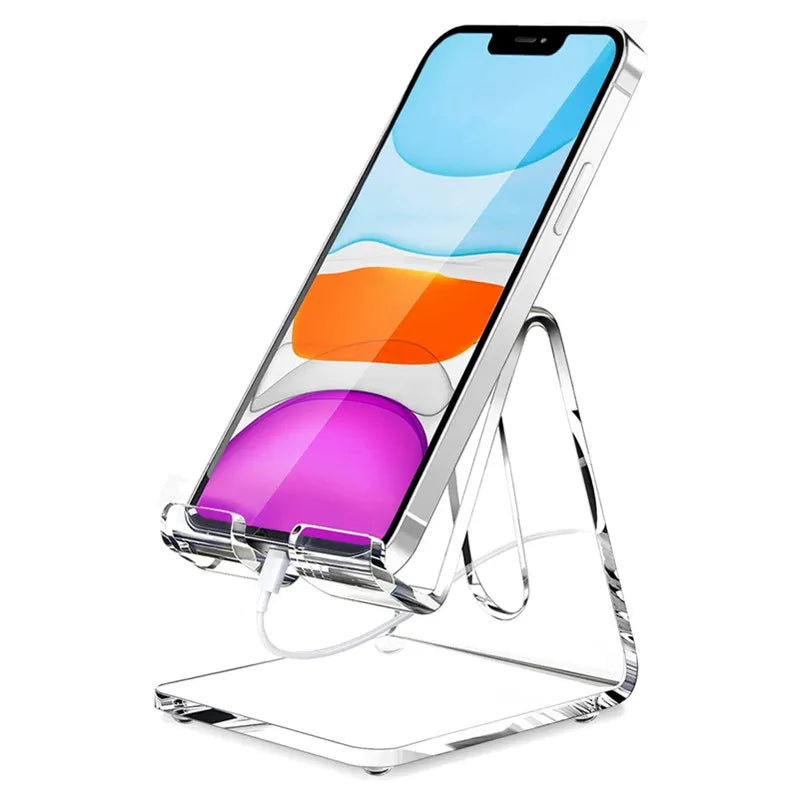 Universal Transparent Acrylic Mobile Phone Accessories Portable Mini Desktop Stand Table Cell Phone Holder For iPhone Samsung