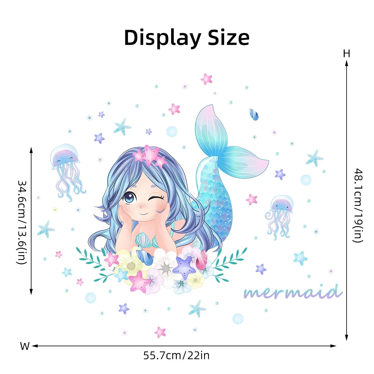 Cute Cartoon Mermaid Jellyfish Starfish Wall Stickers for Kids Room Decor Bedroom Living Room Home Decoration Wall Decals