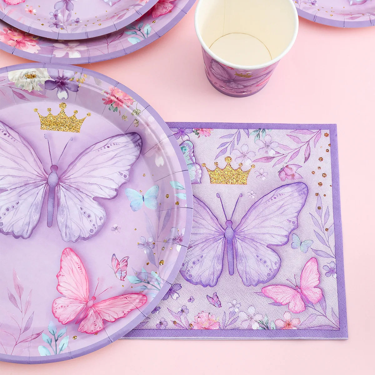 Purple Butterfly Disposable Tableware Napkin Butterfly Birthday Party Decor Girl Baby Shower Baptism Gender Reveal Supplies