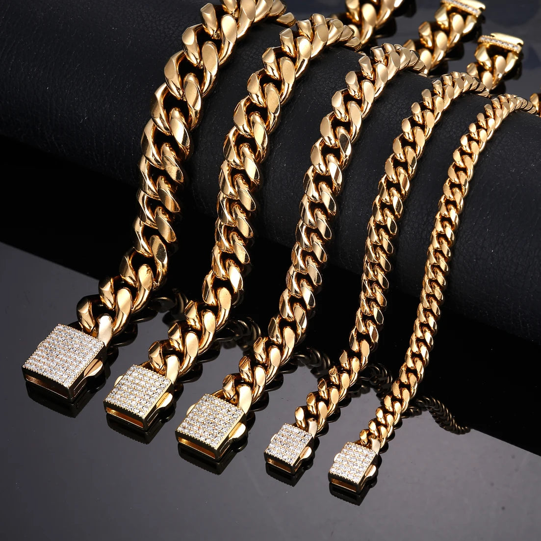 Any Length 7"-40" 6mm-14mm New Fashion Women Mens Chain 316L Stainless Steel Miami Link Necklace or Bracelet Crystal Buckle Gift