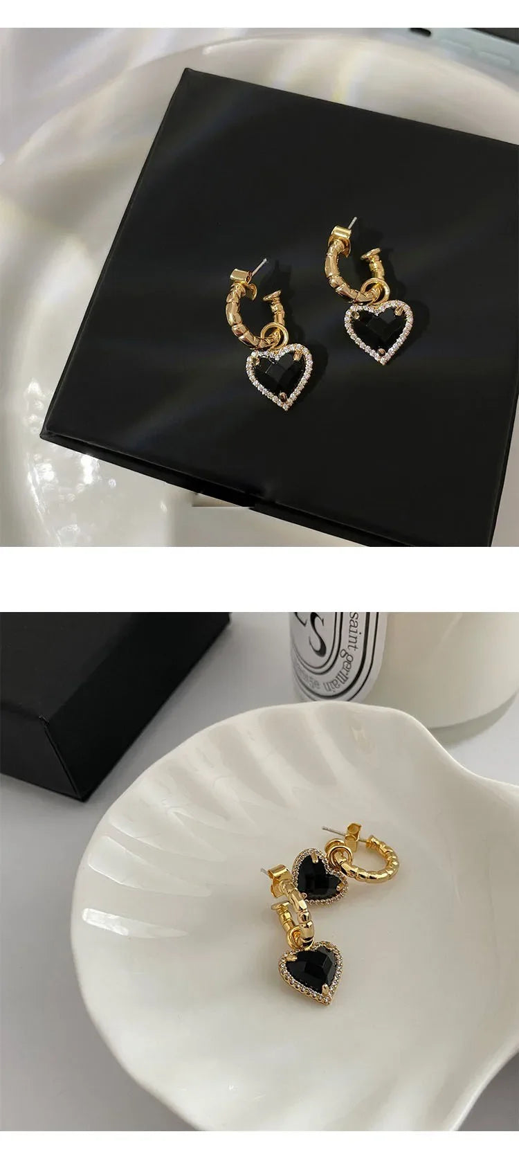 XINYI Fashion Black LOVE Heart Zircon Drop Earrings for Women Couple Creative Elegant Holiday Party Jewelry Accessories