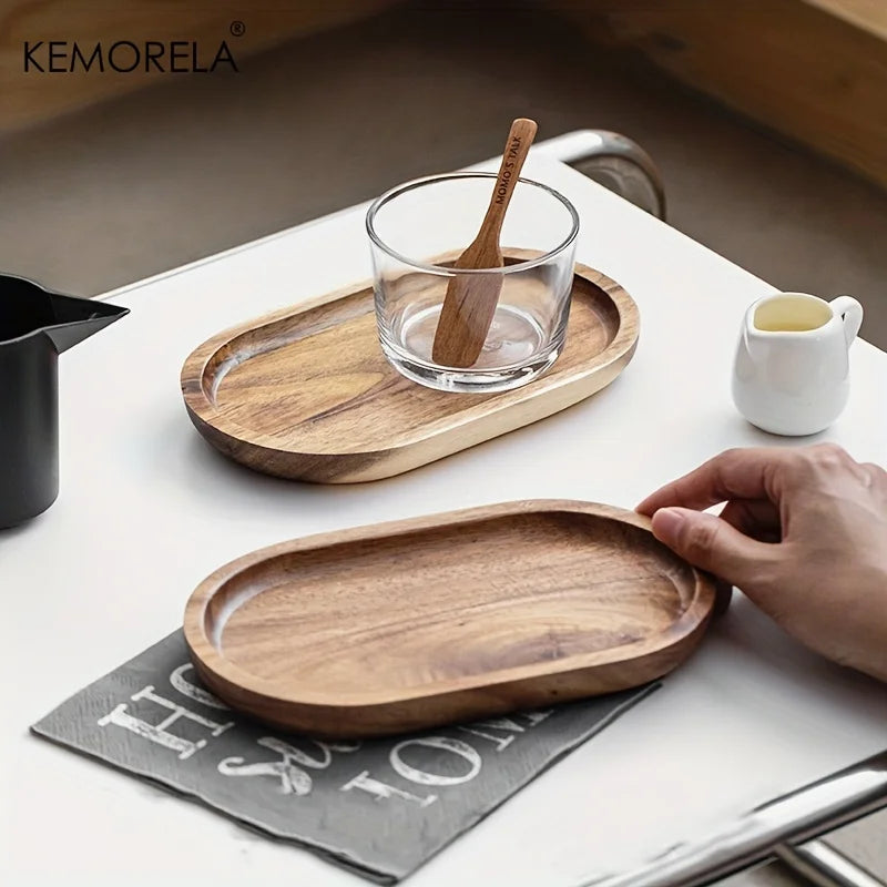 KEMORELA 1PCS Tableware Solid Wood Round Dessert Plate Japanese-style Wooden Tray Snack Plate Dried Fruit Plate Wooden Plate