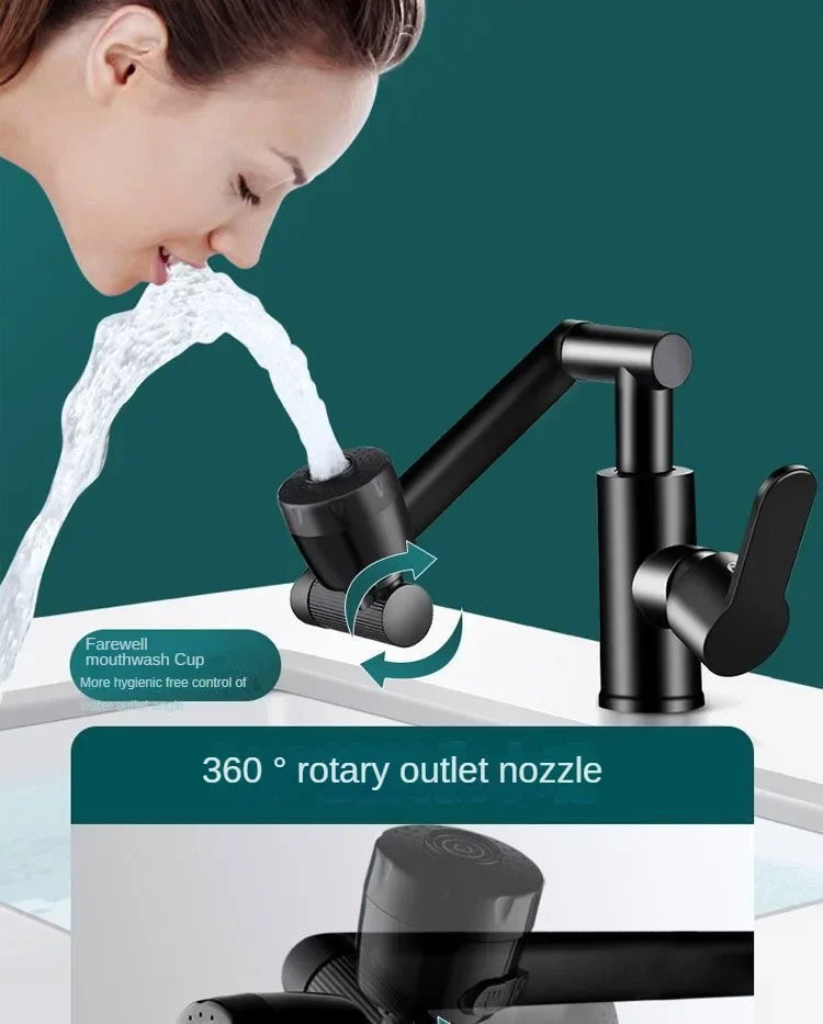 Mechanical Arm Universal Faucet Bathroom Kitchen Splashproof Faucet Bathroom Countertop Basin Hot and Cold Tap Faucet Accessorie