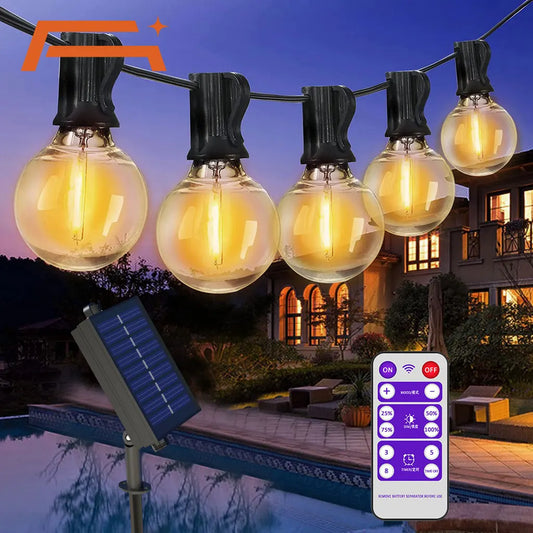 Solar String Lights Outdoor G40 Patio Lights with LED Shatterproof Bulbs,Weatherproof Hanging Lights for Backyard Bistro