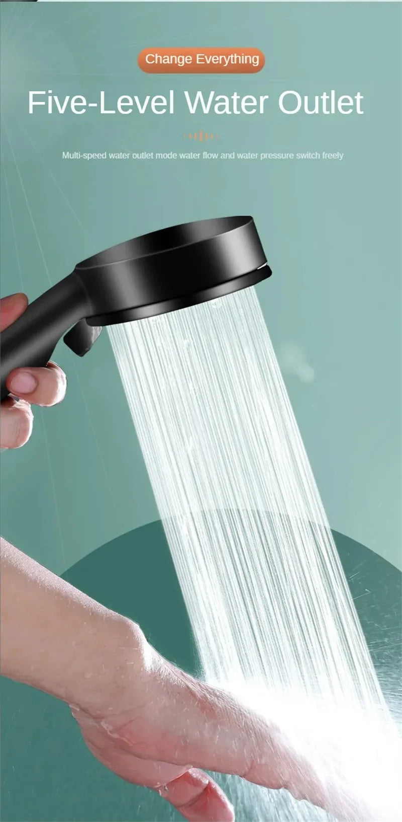 5 Modes Shower Head Adjustable High Pressure Water Saving Shower Head Water Massage Shower Head Hook Hose Bathroom Accessories