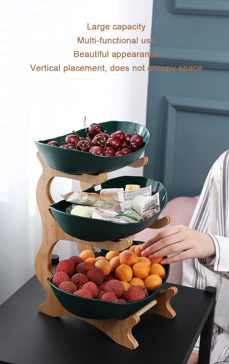 Table Plates Dinnerware Kitchen Fruit Bowl with Floors Partitioned Candy Cake Trays Wooden Tableware Dishes