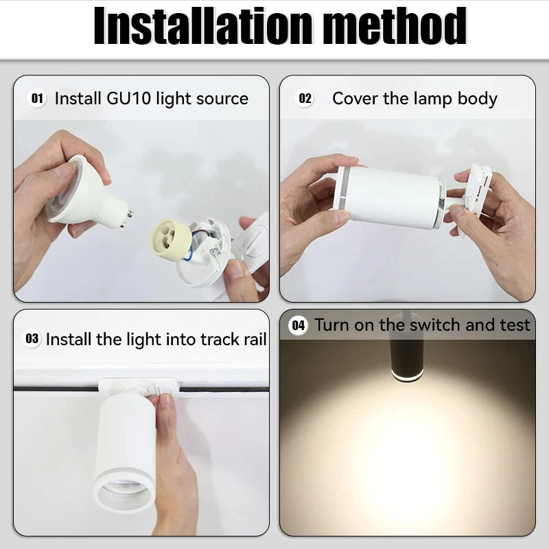 LED Track Light GU10 Ceiling Spot Light Fixture for Living Room Shop Kitchen Spotlight Track Lighting Rail Ceiling Lamp Sets