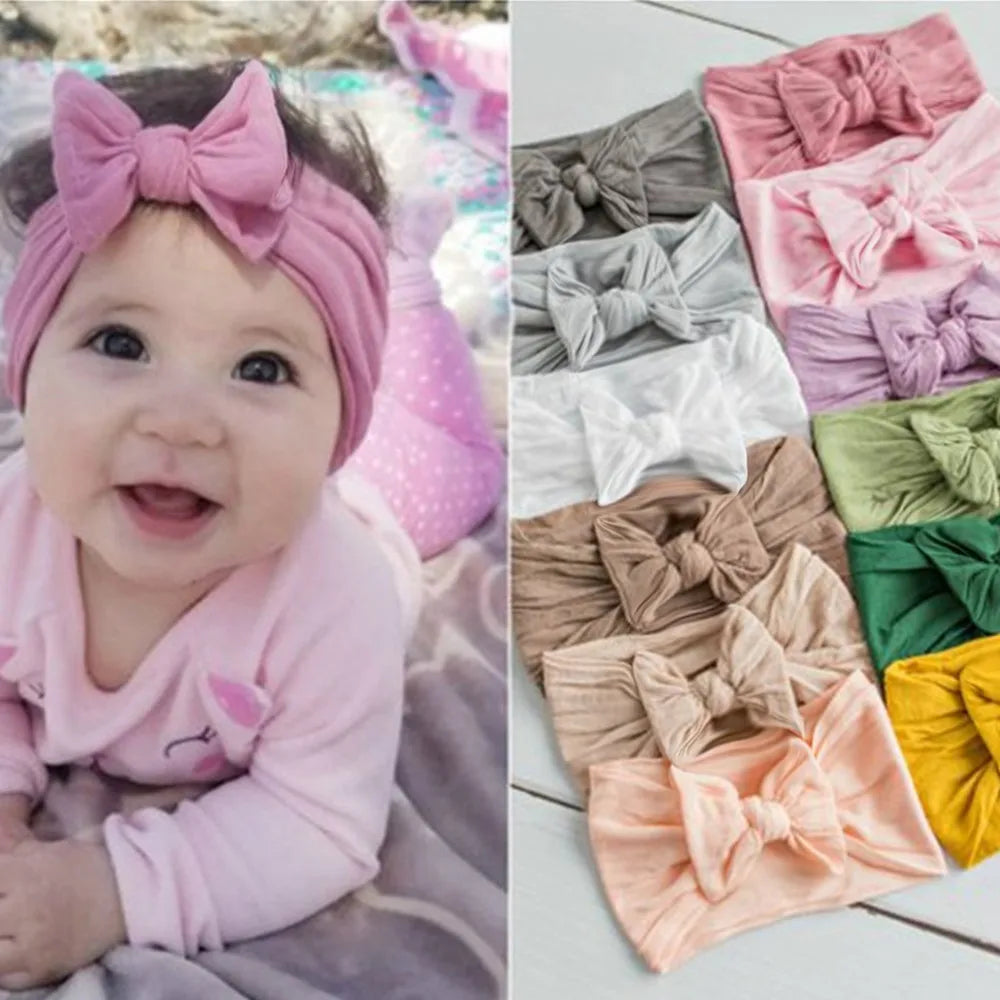 Candy Colors Baby Bowknot Hairband Broadside Headband Kids Girls Boutique Elastic Protect Turban Headwear Kids Hair Accessories