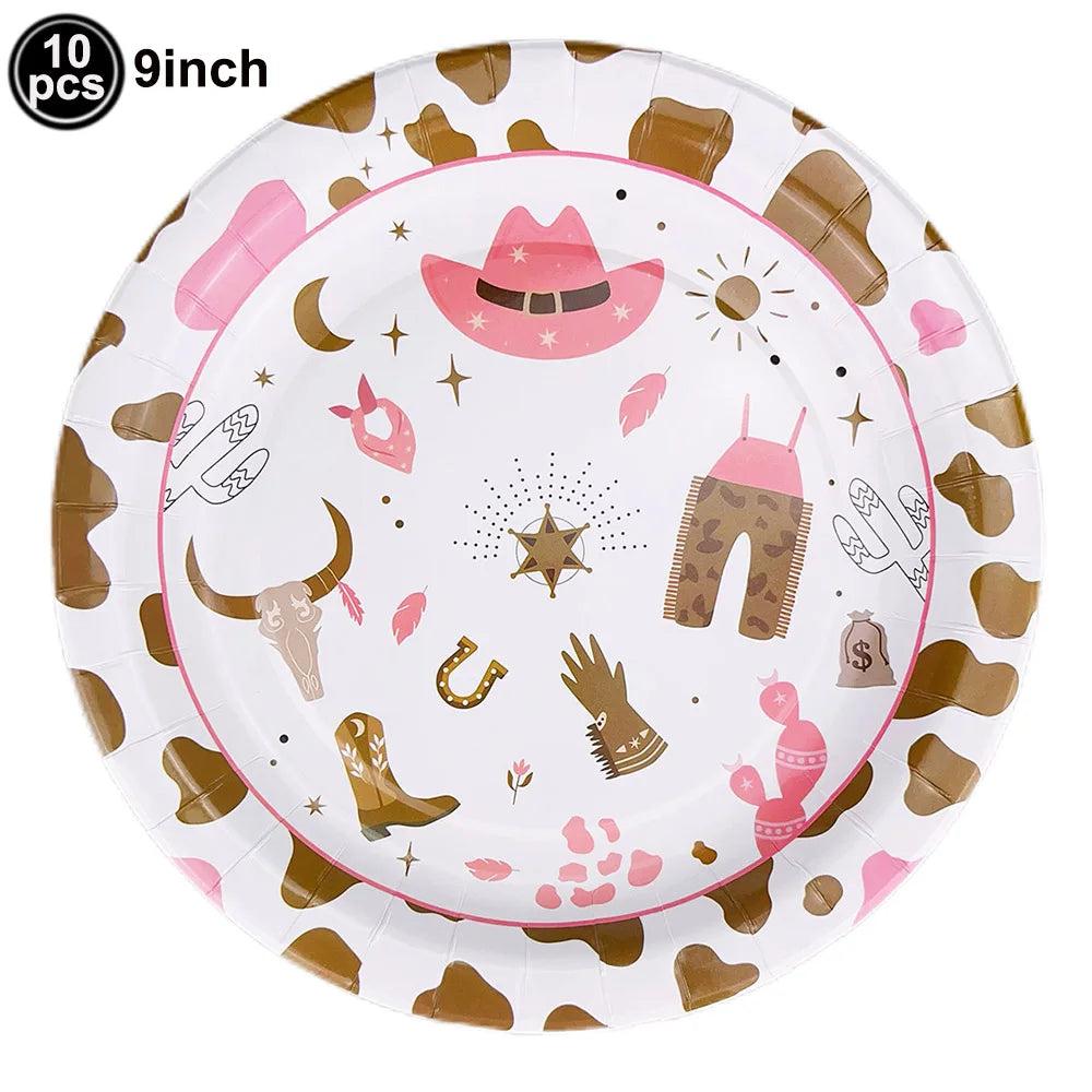 Cowboy Birthday Party Supplies Tableware Paper Plates Paper Cups Napkins Straws Wild West Kids Theme Birthday Cutlery Kit Decor