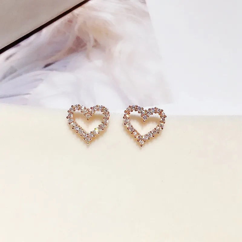 Korean Earrings S925 Silver Color Heart Bling Zircon Stone Stud Earrings for Women Fashion Jewelry 2022 Trend