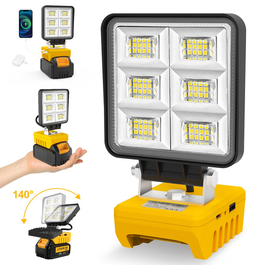 5200LM Portable 48W LED Work Light Cordless Work Light Adjustable Base Rechargeable LED Flood Light for DeWalt No Battery