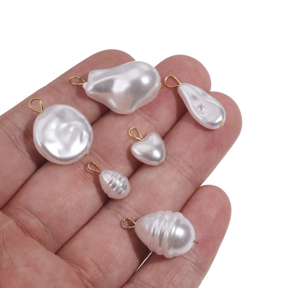 10pcs Imitation Pearl Stainless Steel Needle Charms Accessories for DIY Earrings Necklace Bracelet Jewelry Making Charm Dangles