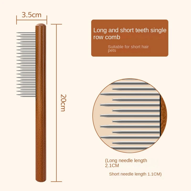 Cat Comb Cat Accessories Stainless Steel Pet Hair Remover Wooden Handle Solid Cat Hair Comb Pet Grooming Dog Brush Cleaning Tool