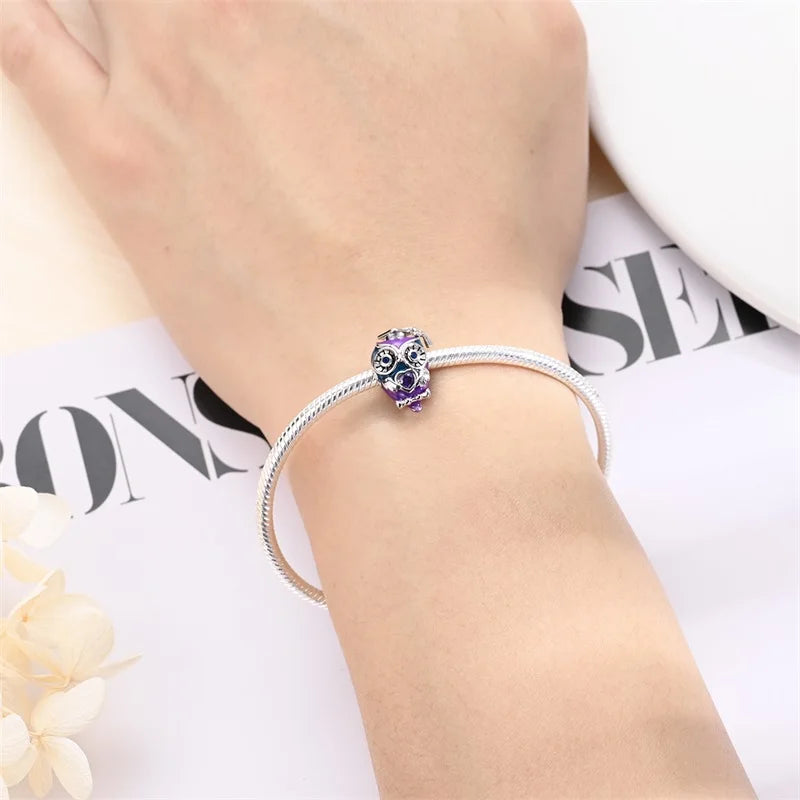 925 Sterling Silver Blue Enamel 2024 Graduation Heart Charm Graduation Cap Fit Pan Bracelet Student Collection Jewelry Gift