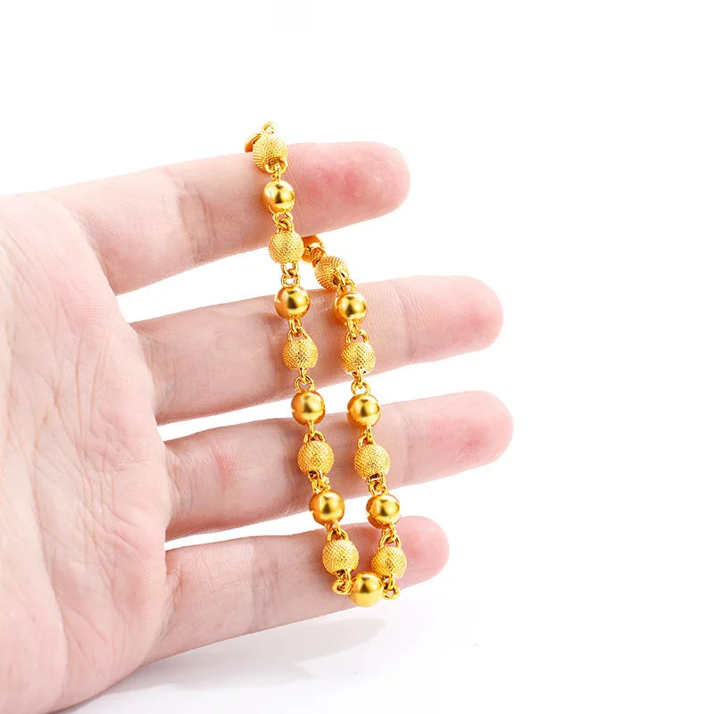 Gold 24K999 Womens Solid Round Buddha Pearl Sand Bracelet Transfer AU999 Gold Beads 3D Hard Gold Linglong Bracelet