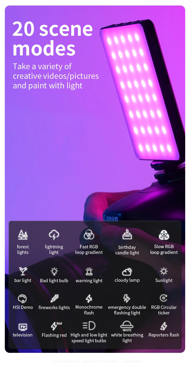 Desiontal Mini video fill light RGB full color ambient light selfie LED color temperature adjustable for camera,iphone,computer