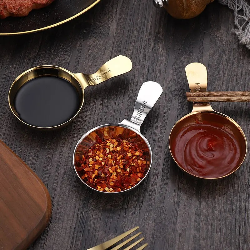 2pcs 304 Stainless Steel Korean Sauce Spoon Hangable Chopsticks Dipping Dish Seasoning Plate Sauce Plate Barbecue Tableware