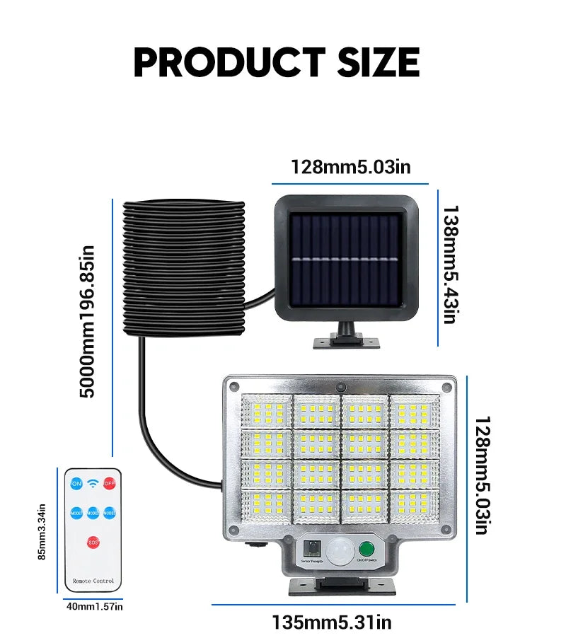 NEW 192 LED Solar Lamp Outdoor Wall Lamp IP65 Waterproof Spotlights Lamp Motion Sensor Solar 3 Mode Street Light Garden Decor