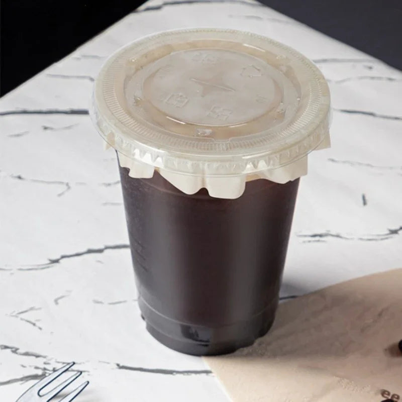 100pcs Disposable Leak Proof Paper Coffee Cup Cover Lid Films Anti Overflow Milk Tea Takeaway Beverage Cup Anti Leakage Paper