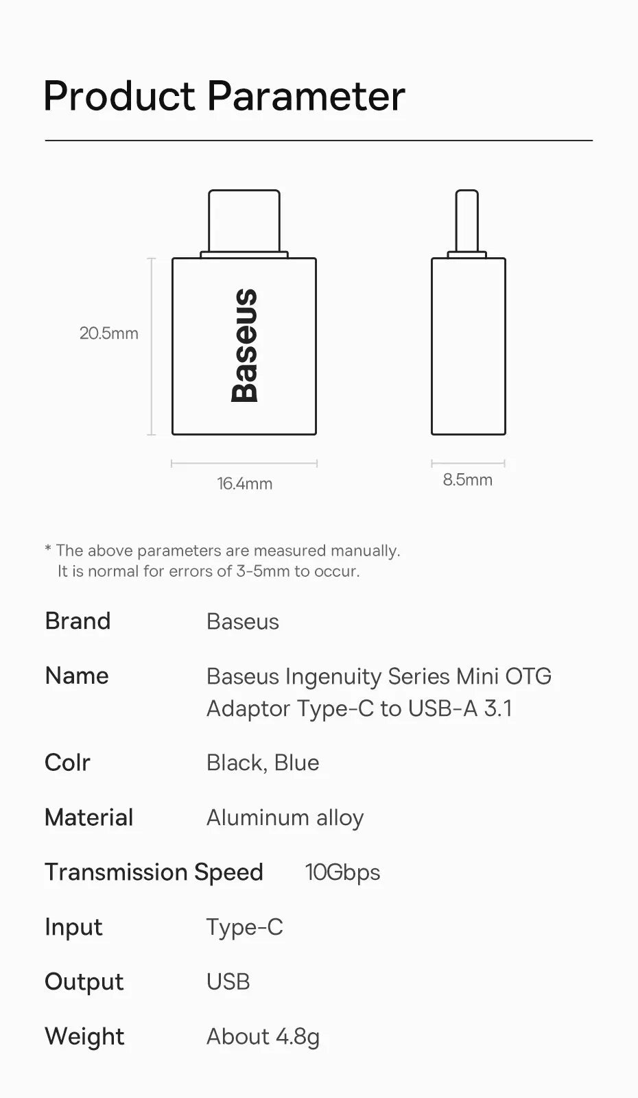 Baseus USB OTG Data Transfer Adapter Type C Female to USB Male Converter Fast Charging Adapter For Laptop Macbook Samsung