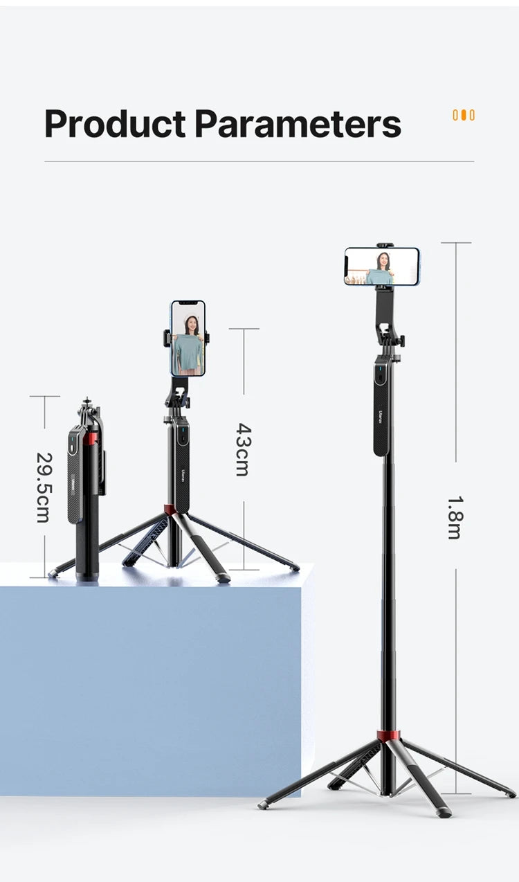 Ulanzi MA09 1.8m Selfie Stick Tripod for iPhone 16 15 14 13 12 Pro Max Phone with Remote Control with Panoramic Ball head Holder