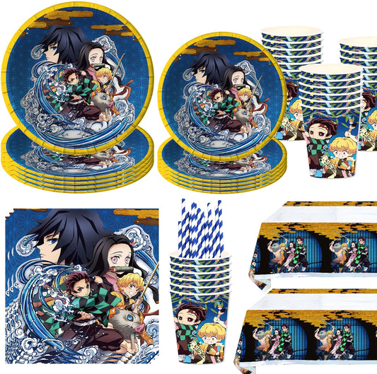 Kimetsu No Yaiba Party Supplies Napkins Tablecloth Plates Balloons Anime Demon Slayer Baby Shower Boys Birthday Party Decoration