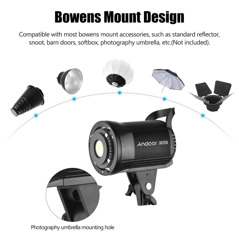 Andoer LM135Bi Portable LED Photography Fill Light 135W Studio Video Light 3000K-5600K Dimmable Bowens Mount Continuous Light