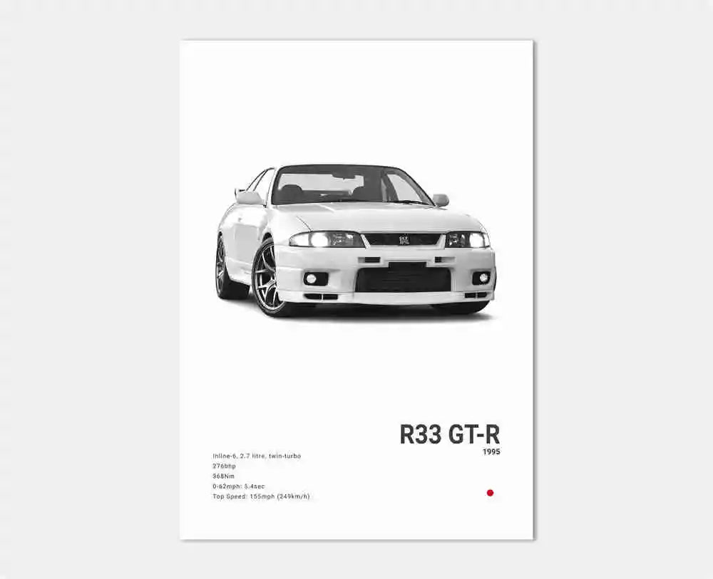 Pop Black and White Japan Cars Luxury Super Sport Car Poster Aesthetic R34 Gtr 240sx Canvas Print for Wall Art Garage Room Decor