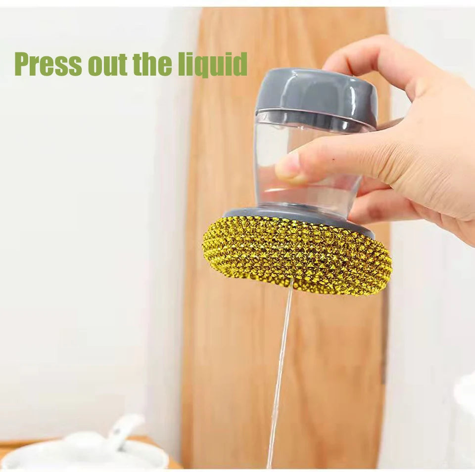 2 In 1 Portable Kitchen Dish Cleaning Brush Automatic Adding Soap Dispensing Scrubber Hand Washing Dishes Sponge Cleaner Tools