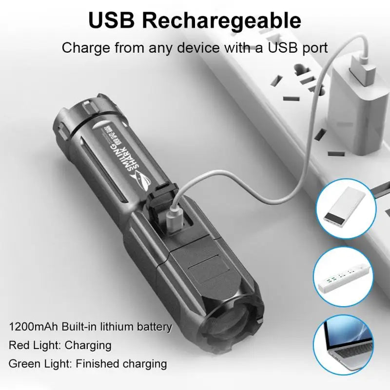 Powerful LED Flashlight 100000 Lumen Tactical Flashlights Rechargeable USB 18650 Waterproof Zoom Fishing Hunting LED Flashlight