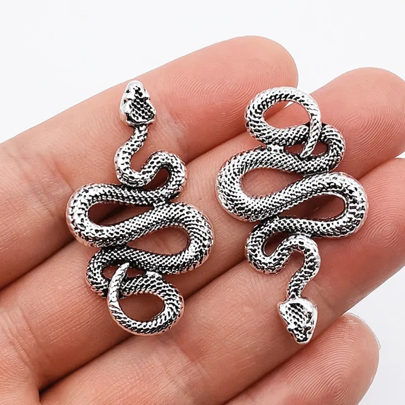 JINDINSP 4Pcs 43*25mm Alloy Antique Silver Color Snake Charms Pendant Designer Charms Fit Jewelry Making DIY Jewelry Findings