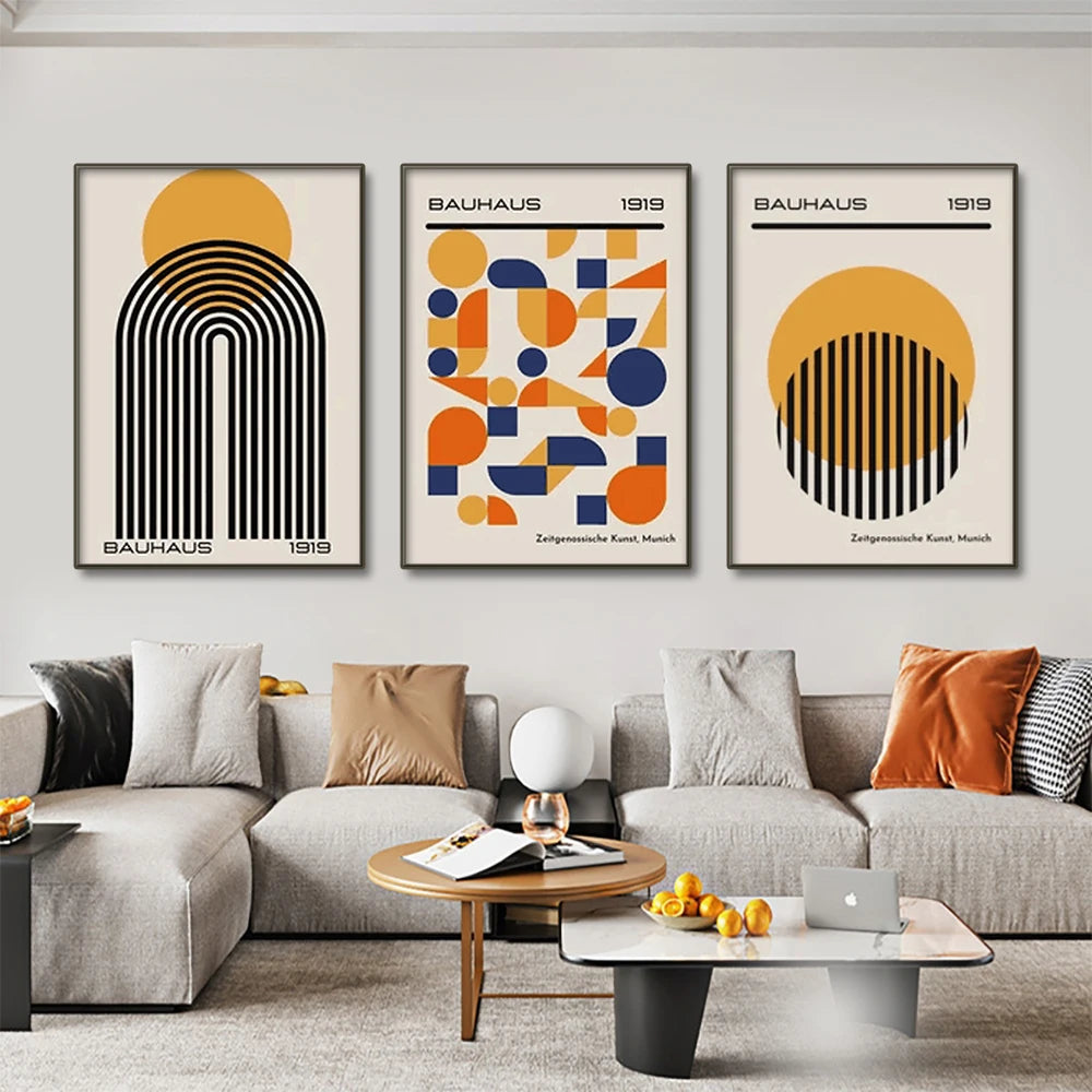 Mid Century Modern Bauhaus Abstract Geometric Posters Wall Art Canvas Painting Prints Pictures Gallery Living Room Interior Home