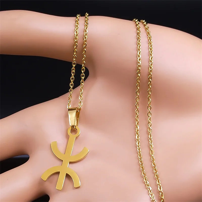 Africa Berbers Symbol Pendant Necklace Stainless Steel Gold Color Amazigh ⵣ Letter Ethnic Amulet Style Chain Necklaces Jewelry