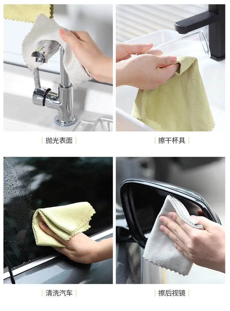 10pcs Kitchen Cleaning Microfiber Fish Scale Cloth Dishwashing Cloth Lint-free Dining Table Glass Wipe Polishing Reusable