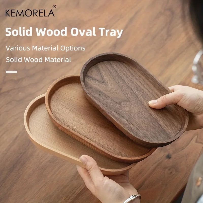 KEMORELA 1PCS Tableware Solid Wood Round Dessert Plate Japanese-style Wooden Tray Snack Plate Dried Fruit Plate Wooden Plate