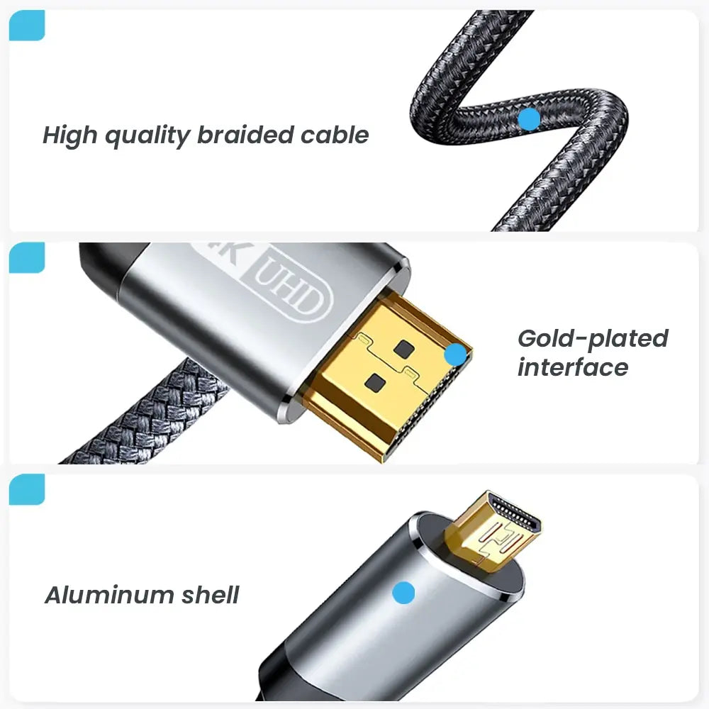 NIERBO Micro HDMI to HDMI Cable Male to Male Braided Cord Adapter 2.0 4K@60HZ 2K@165HZ 18Gbps Compatible with Camera Monitor