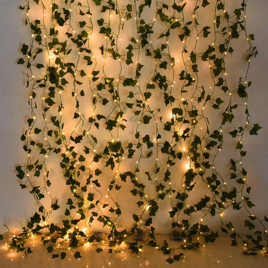 2/5/10M Silk Leaves Fake Creeper Green Leaf Ivy Vine LED String Lights for Home Wedding Hanging Garland Artificial Plants Decor