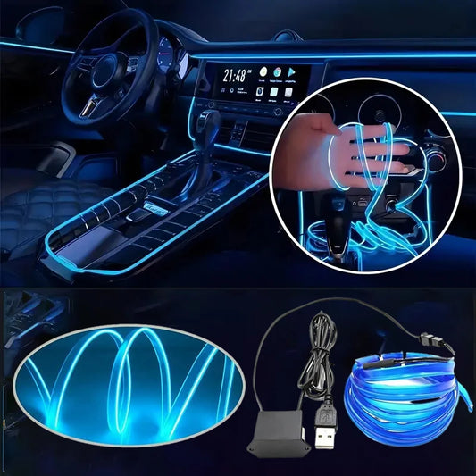 3M/5M LED Car Interior Decoration Light EL Wiring Neon Strip For Auto DIY Flexible Ambient Light with USB Drive Ambient Lamp