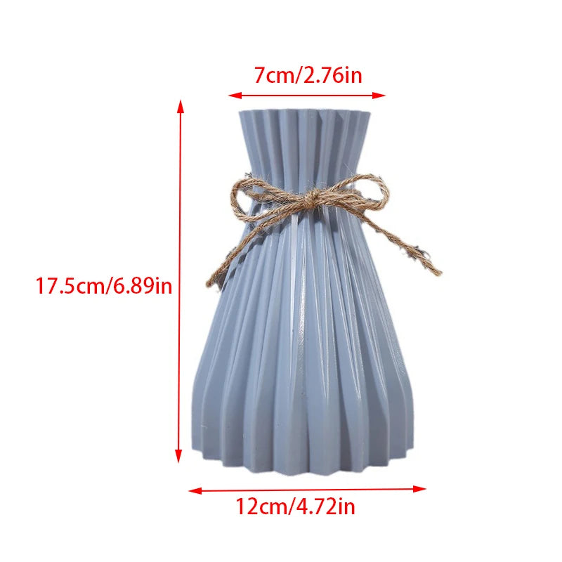 1Pc Narrow Waist Origami Striped Tabletop Vase Simple Home Decor Creative Twine Bow Imitation Ceramic Plastic Flower Vase