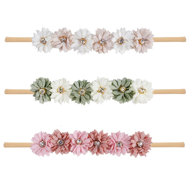 3pcs/set Baby Girl Headband Newborn Elastic Flower Toddler Hair Band Kids Headwear Nylon Soft Hairbands Child Hair Accessories