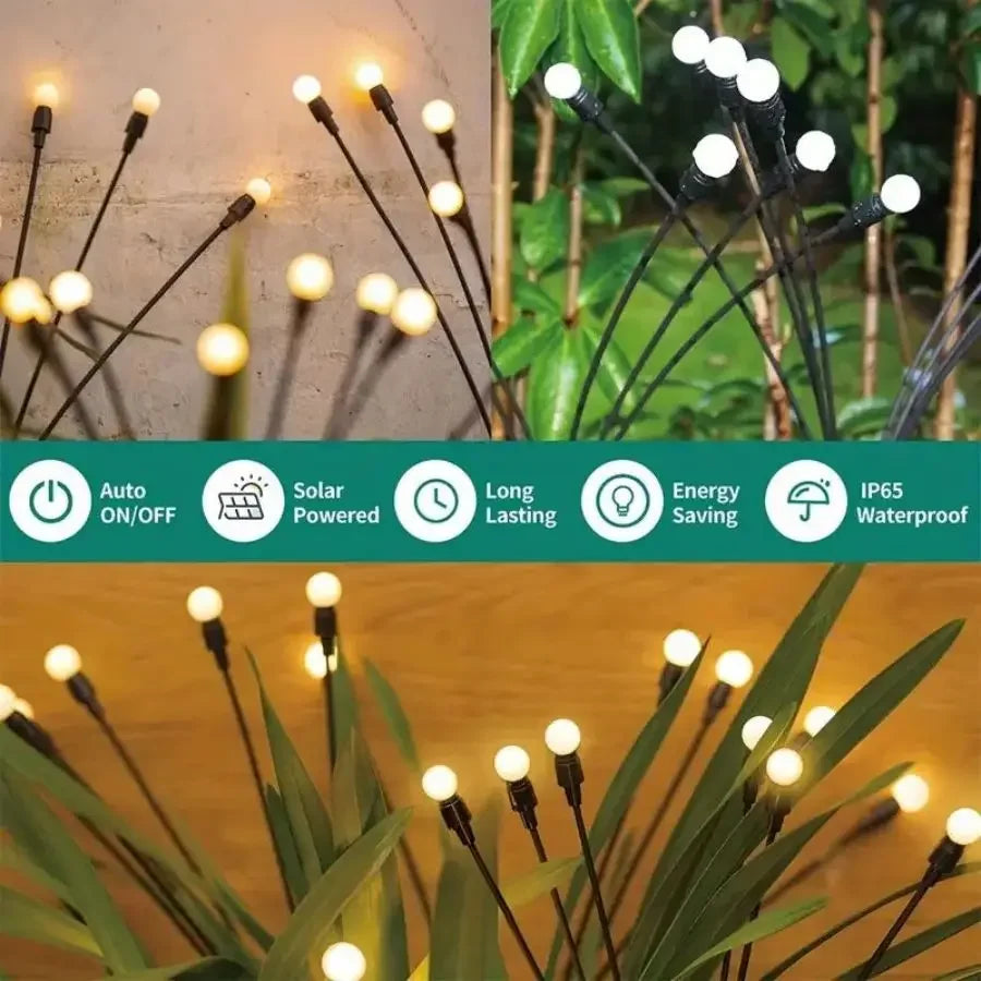 LED Solar Garden Lights Powered Firefly Lights Outdoor Waterproof Vibrant Garden Lights for Patio Pathway Decoration,Warm