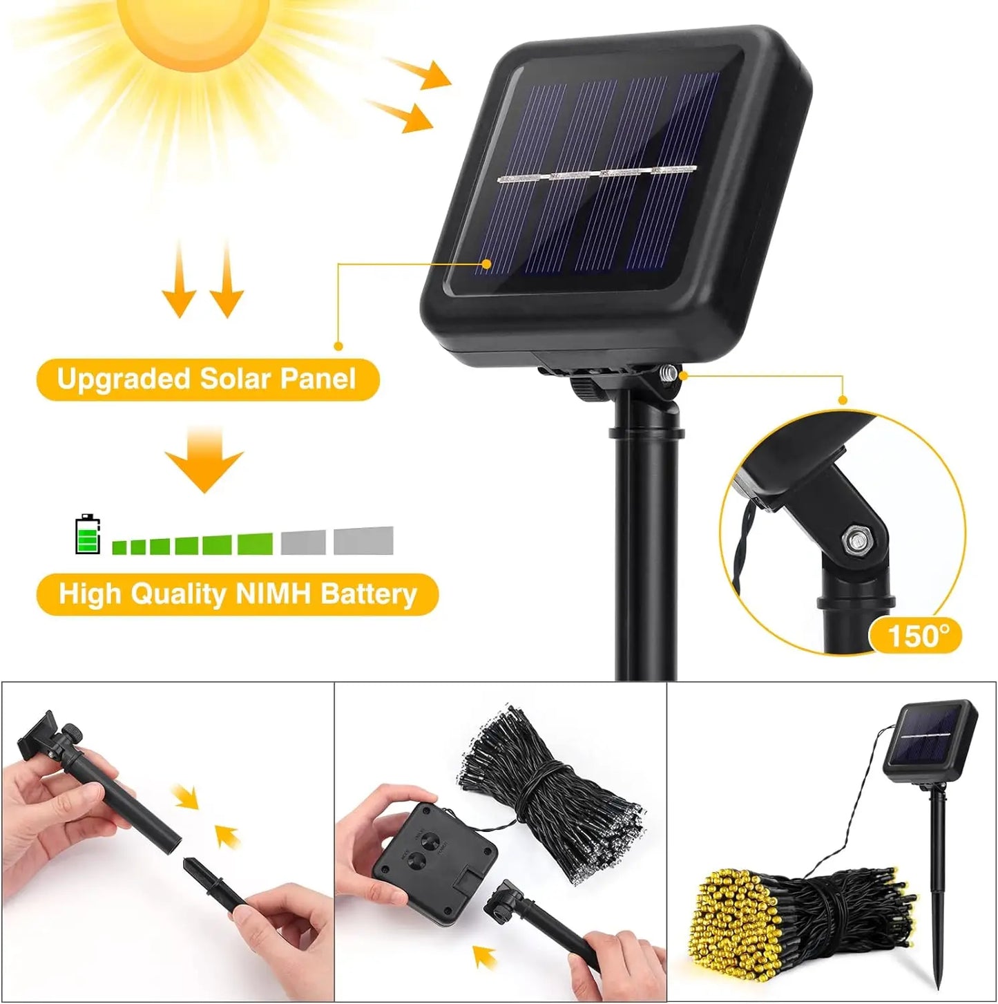 Solar String Lights Outdoor Lighting Solar Powered Lights with 8 Lighting Modes Waterproof Decoration for Garden