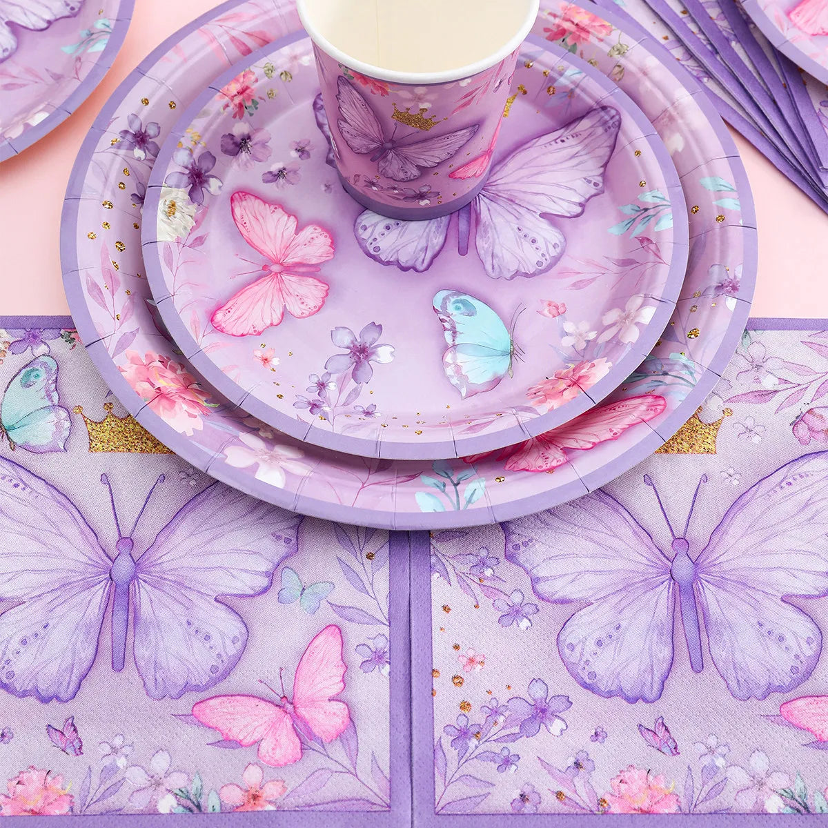 Purple Butterfly Disposable Tableware Napkin Butterfly Birthday Party Decor Girl Baby Shower Baptism Gender Reveal Supplies