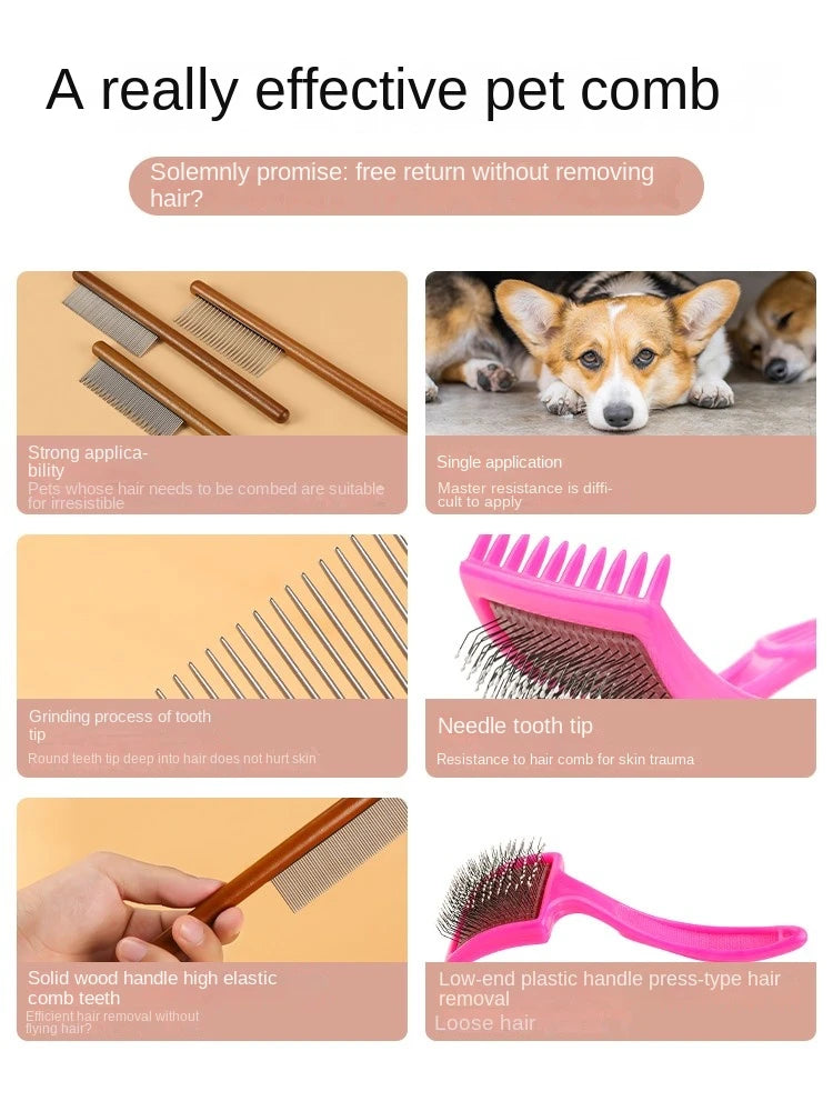 Cat Comb Cat Accessories Stainless Steel Pet Hair Remover Wooden Handle Solid Cat Hair Comb Pet Grooming Dog Brush Cleaning Tool