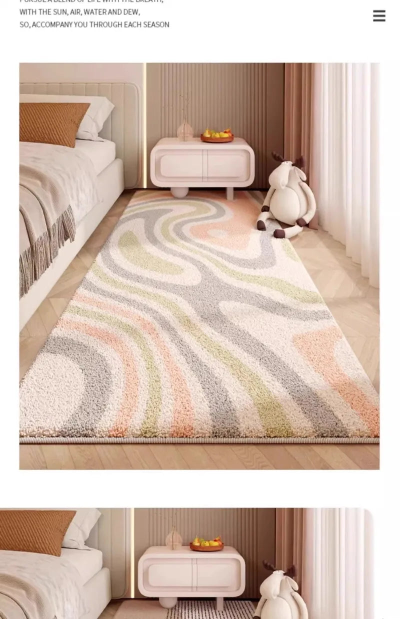 Fluffy Soft Japanese Cream Style Carpet Bedroom Bedside 2024 New Anti Slip Carpets Light Luxury High End Bedroom Waterproof Rug