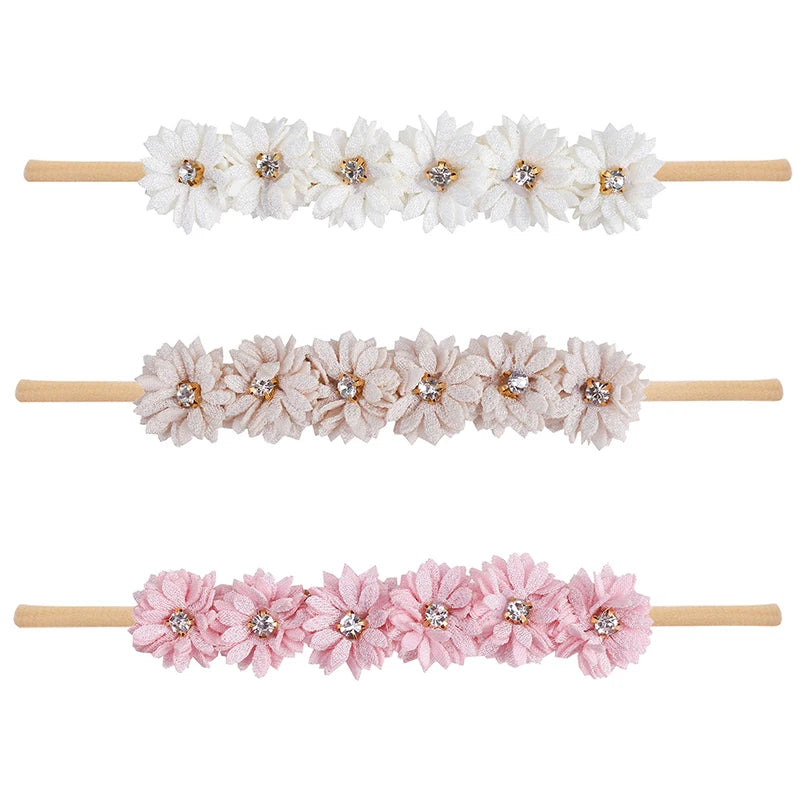 3pcs/set Baby Girl Headband Newborn Elastic Flower Toddler Hair Band Kids Headwear Nylon Soft Hairbands Child Hair Accessories