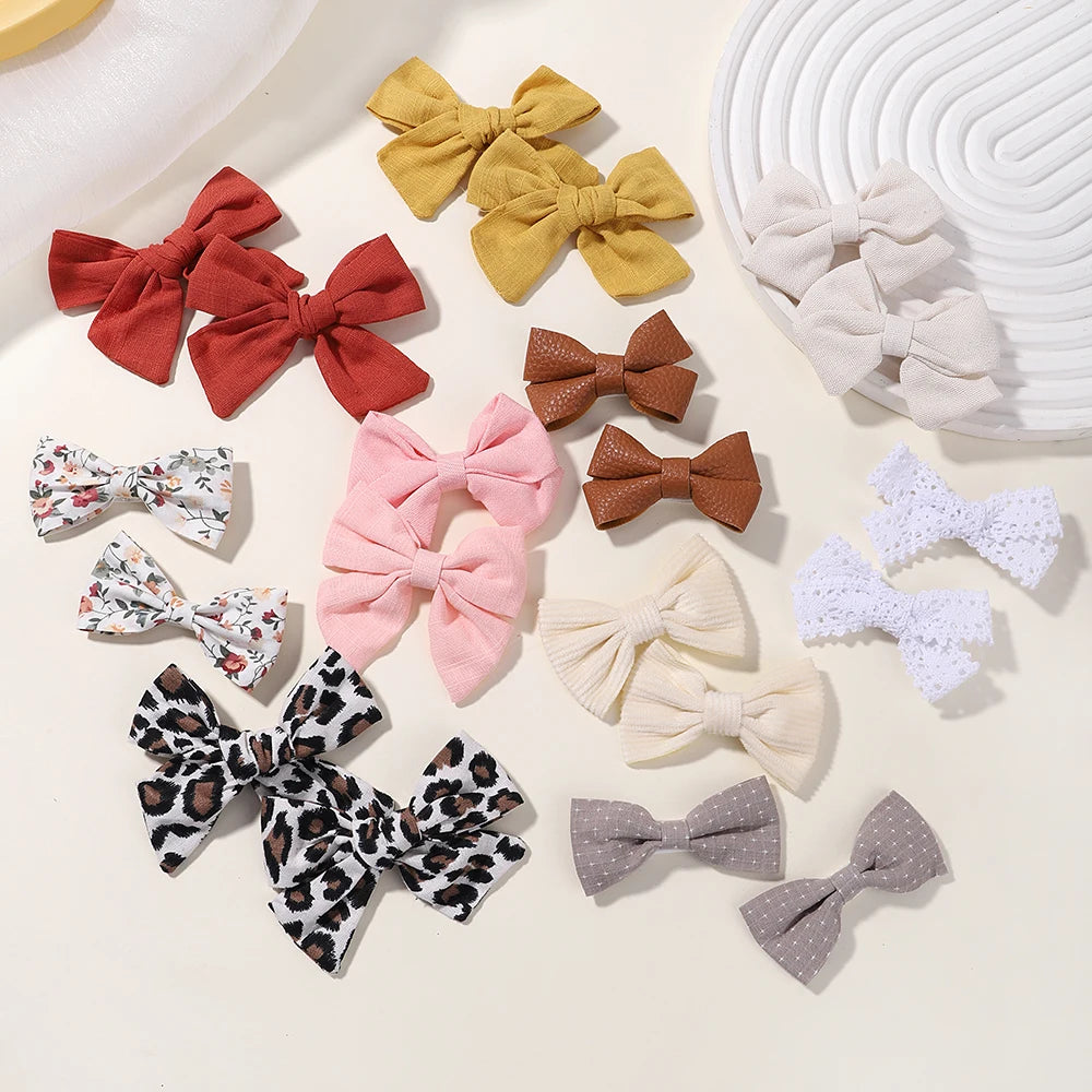 4PCS/Set Muslin Baby Girls Bows Hair Clips Hairpins Hairclip For Kids Cotton Linen Barrette Flower Print Side Pin Accessories