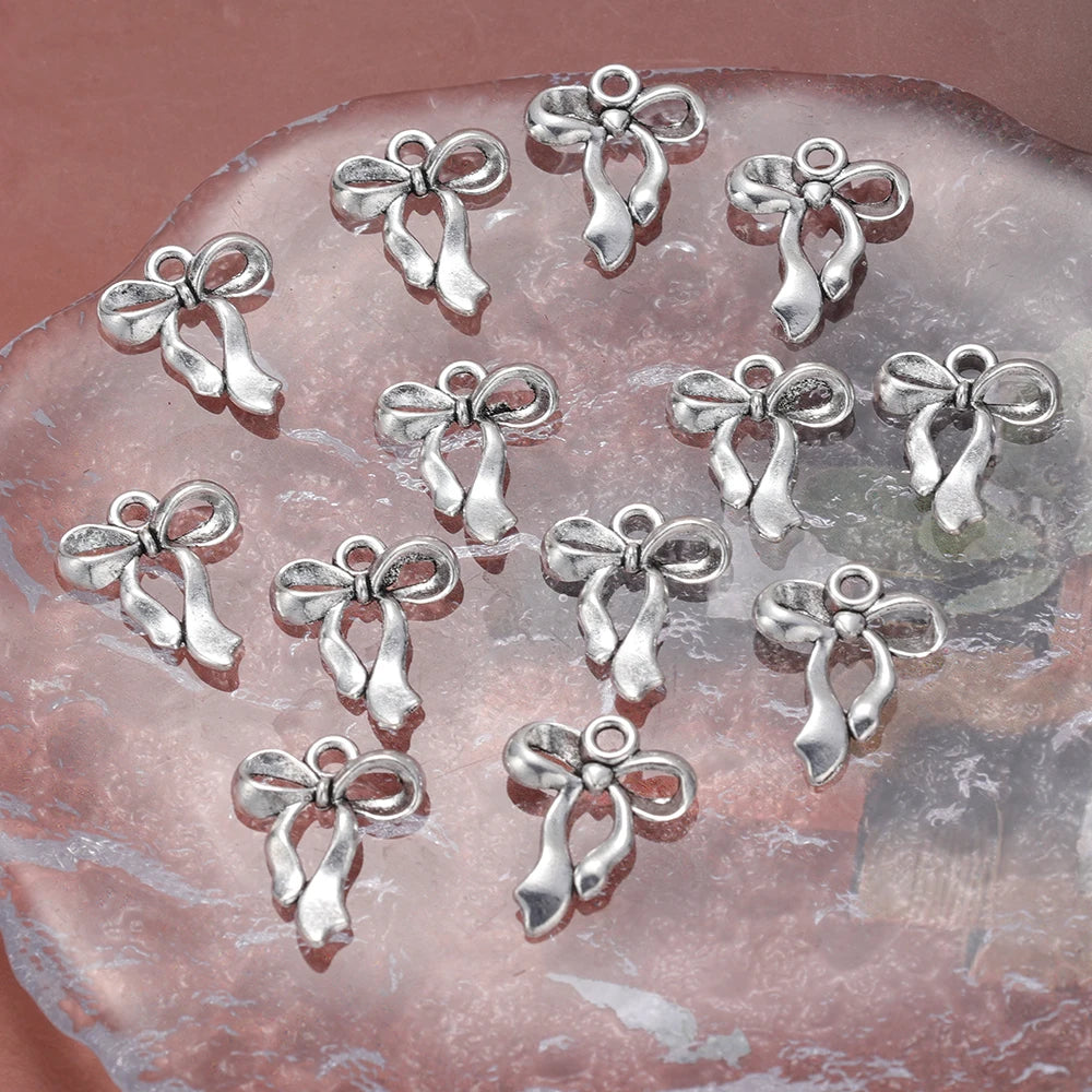 10pcs Ancient Silver Bow Charms Pendant for Jewelry Making 17x22mm Silver Color Bow for DIY Necklace Bracelet Accessories